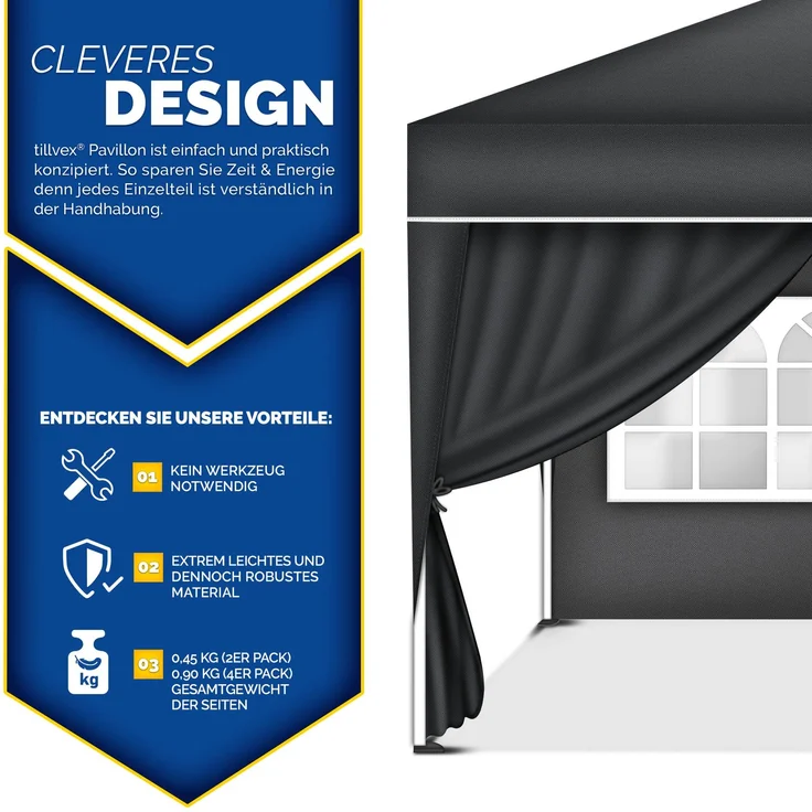 tillvex® 4X Seitenwand beige für Pavillon 3x3m & 3x6m | Faltpavillon Seitenteile wasserabweisend | Seitenfenster & Reißverschluss | Seitenwände für Gartenzelt Partyzelt – Bild 2