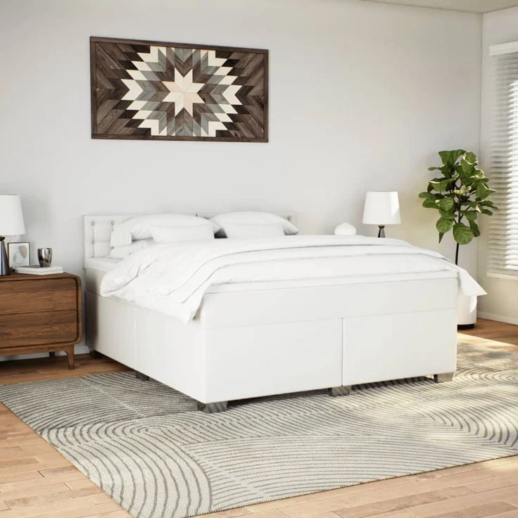 vidaXL Boxspringbett mit Matratze Weiß 180x200 cm Kunstleder 3288433 – Bild 4