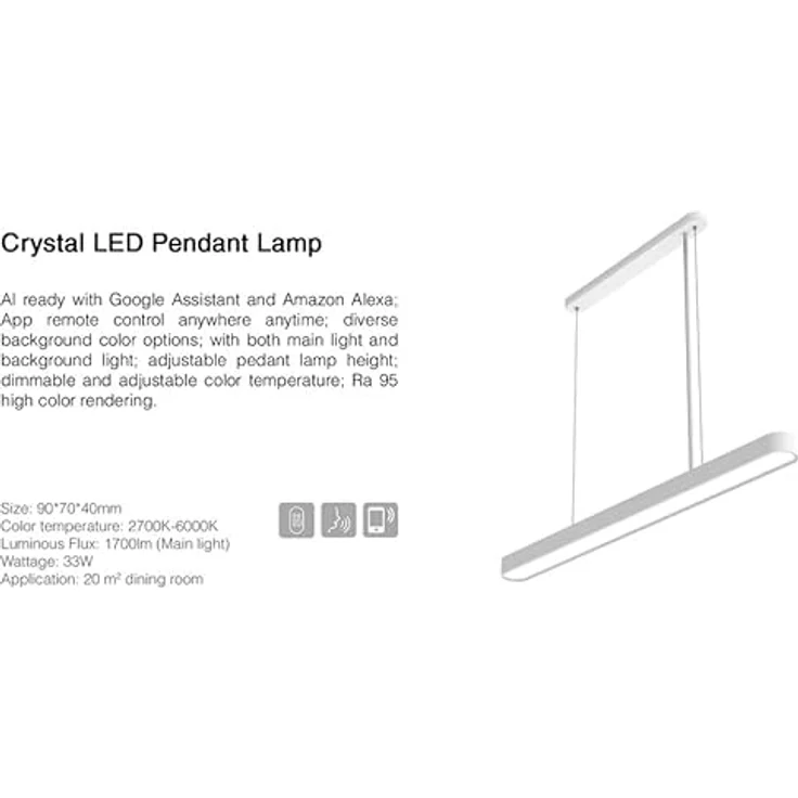 Yeelight Crystal Pendelleuchte 450-1700 lm, 33 W, 2700-6000 K, weiß LED Leuchtmittel – Bild 3