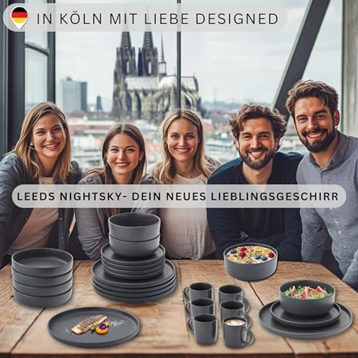Sänger Leeds Nightsky Tafelservice, 24-teilig, Rund, Dunkelgrau, Steingut, pflegeleicht, für Essen & Trinken – Bild 6