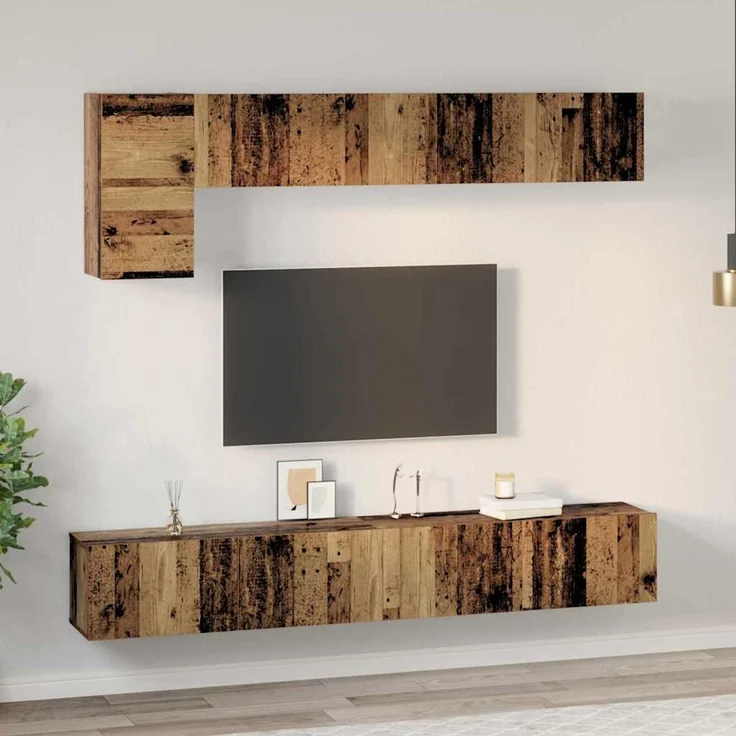 vidaXL TV-Schrankset Wandmontiert 5 pcs Altholz Holzwerkstoff 3393195 – Bild 3