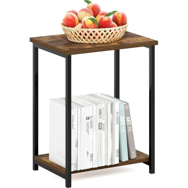 Furinno Simplistic Industrial Beistelltisch mit Metallrahmen, 1er-Pack, Amber Pine