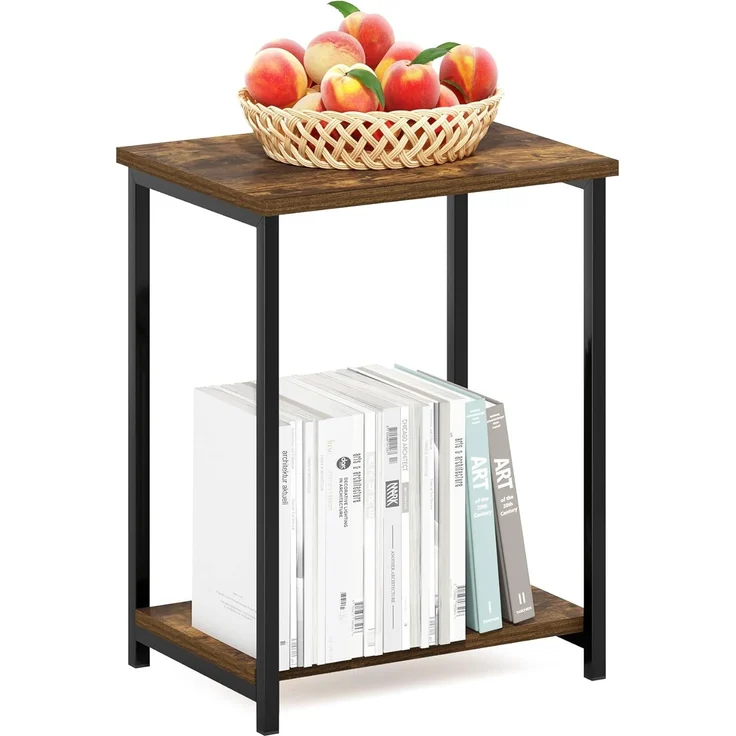 Furinno Simplistic Industrial Beistelltisch mit Metallrahmen, 1er-Pack, Amber Pine – Bild 1