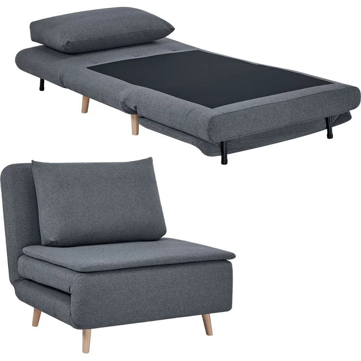 3-in-1 Schlafsessel mit Bett-Funktion, Liegesessel, verstellbare Rückenlehne, Buchenholzbeine, Kissen, Grau--Grau--95x90x80cm--YOUDENOVA – Bild 1