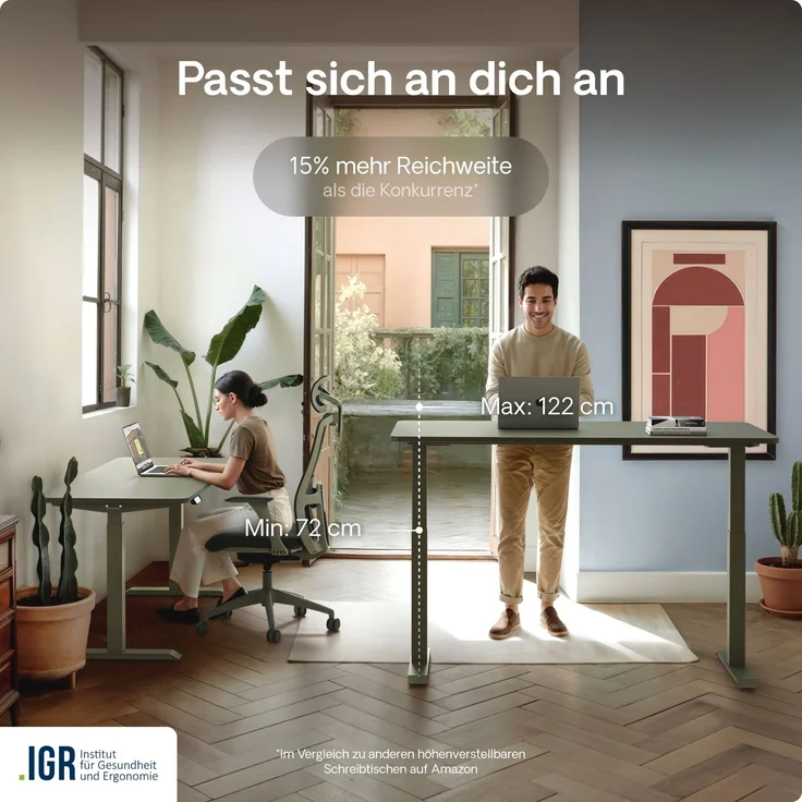 Desktronic HomeOne Elektrisch höhenverstellbarer Schreibtisch 160x80cm Grün/Weiß mit Memory-Funktion, Anti-Kollisions Technologie, USB-A und USB-C-Ladeanschlüssen – Bild 7