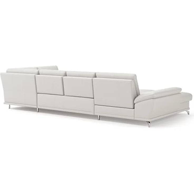Cavadore Wohnlandschaft Castiel mit Federkern / Sofalandschaft mit XL-Longchair, Sitztiefenverstellung, satinierten Metallfüßen / 363 x 89 x 223 / Echtleder, Weiß – Bild 6