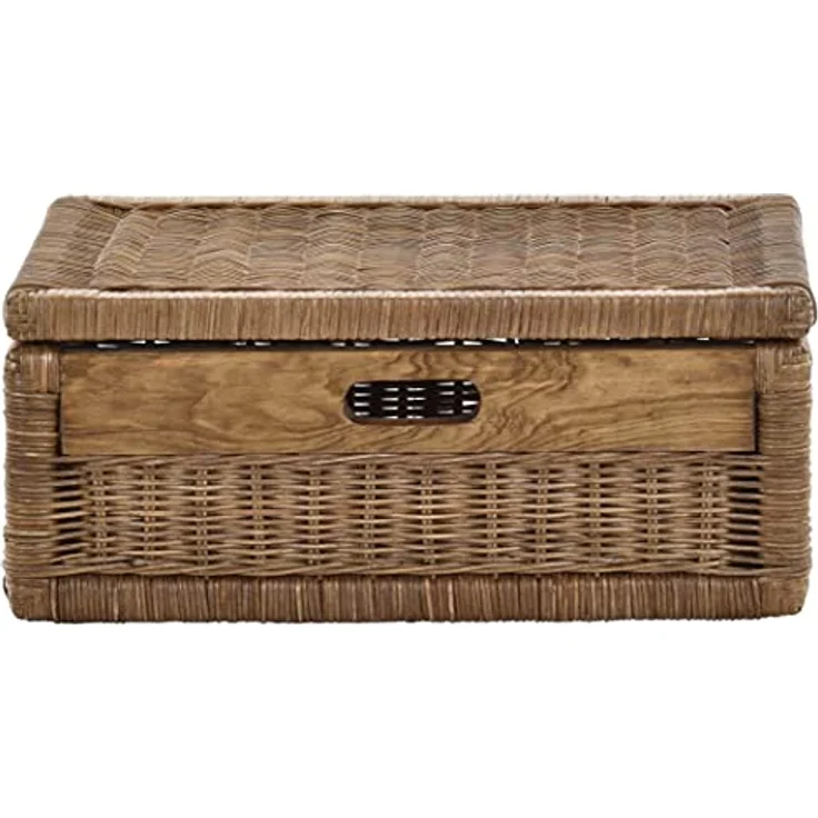 Krines Home Aufbewahrungskorb Flacher Korb mit Deckel Rattan geflochten Regalkorb Aufbewahrungsbox – Bild 3