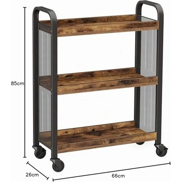 Vasagle Servierwagen, platzsparender Küchenwagen mit Universalrollen, Küchenregal mit verstellbaren Füßen, stabiles Metallgestell, 66 x 26 x 85 cm, Industrie-Design, Vintage, Dunkelbraun von Songmics LRC66BX – Bild 6