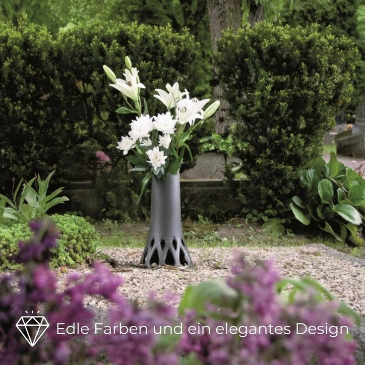 GarPet Blumentopf Grabvase Roseta mit Erdspieß Friedhof Vase Grabschmuck Kunststoff – Bild 8