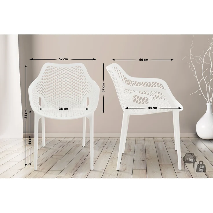 CLP Gartenstuhl Air XL 2er Set - Modernes Design, Kunststoff, Wetterfest, Stapelbar,weiß – Bild 3