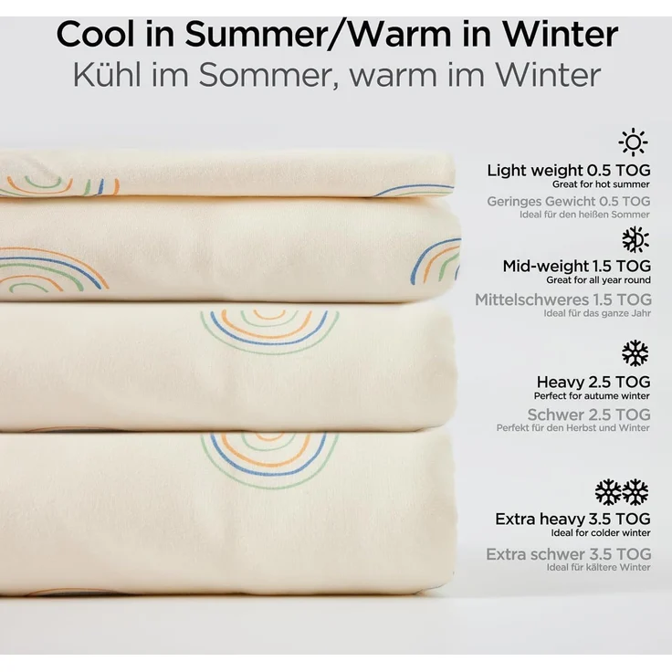 Duomiaomiao Baby Schlafsack, 1x Winterschlafsack, 2.5tog-regenbogen, 75cm / Babygröße 80-90cm, 100% Baumwolle – Bild 5