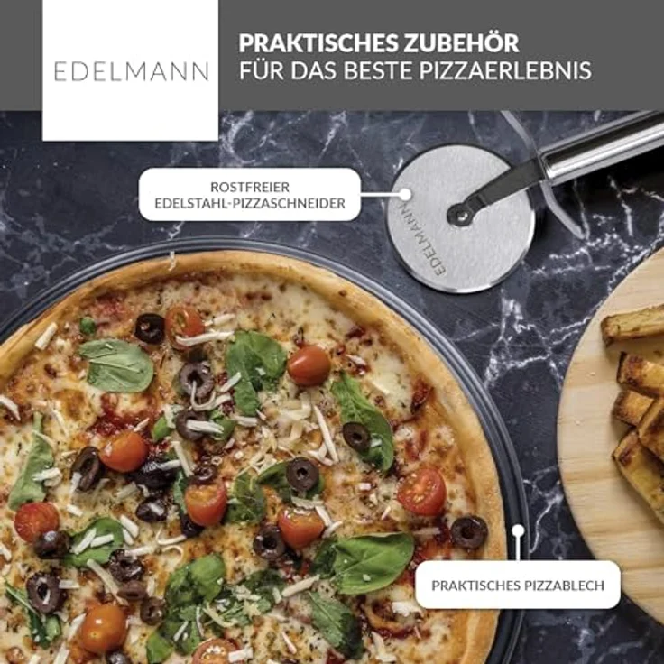 Edelmann Pizzastein Backofen & Gasgrill 3er Set + Pizzablech + Pizzaschneider – Bild 5