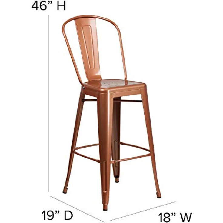Flash Furniture Commercial Grade 4 Pack 76,2 cm High Metall Indoor Outdoor Barhocker mit Rückseite, Kupfer, 4 Stück – Bild 4