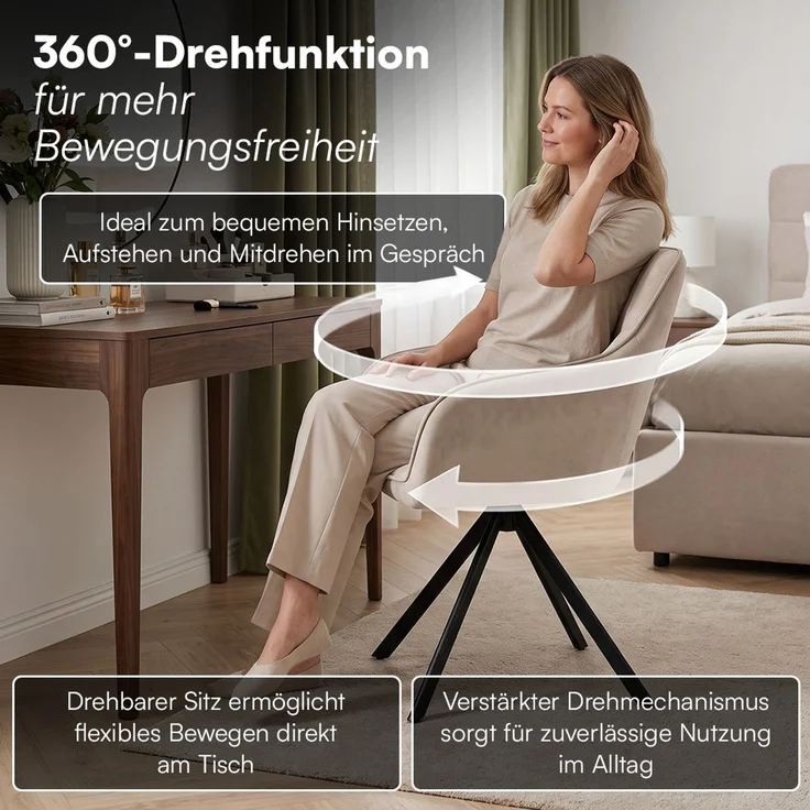 skølm 'Sköll' Esszimmerstühle, 4er Set, macchiato, gepolstert mit Samt-Bezug, höhenverstellbar & drehbar, Polsterstühle mit Armlehnen, bis 150 kg belastbar – Bild 2