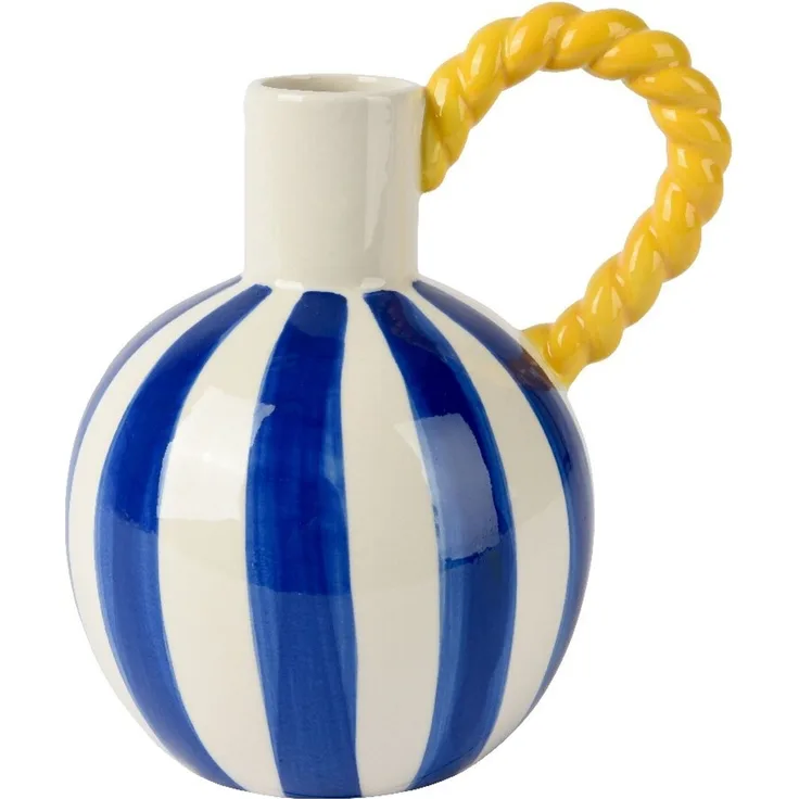 Decoris Krug 'Blue Stripes', Steingut blau, 13.5 x 21.8 x 15 cm, handgearbeitet wasserabstoßend