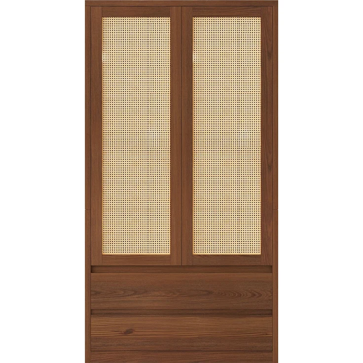 Kleiderschrank 90x50x170 cm in Holzfarbe mit Rattanoptik, Kleiderstange und 2 Schubladen – Bild 5