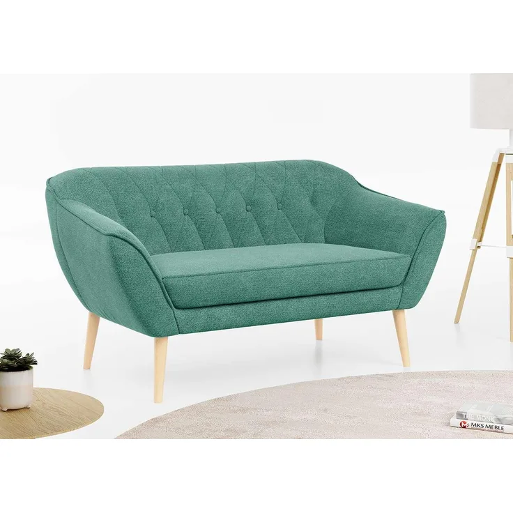 Sofa, Skandinavischer Stil, Holzbeine - PIRS - 2 Sitzer - Grün - Stoff