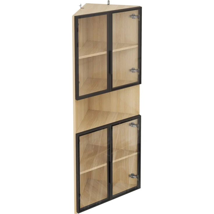 Flieks LED Eckvitrine 62×32×160 cm, Glasvitrine mit gehärteten Glastüren, Sammlungsvitrine & Bücherregal in Eichenoptik – Bild 5