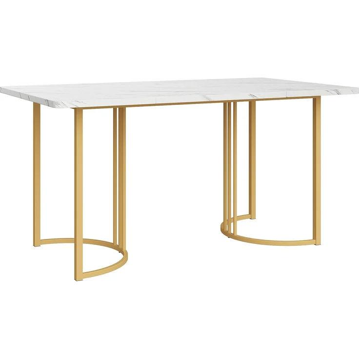 TavilaEcon Esstisch Multifunktionaler Esstisch mit modernem Marmor-Muster weiß 75 × 80 × 140 cm (H × T × B) – Modell WF314889AAW – Bild 4