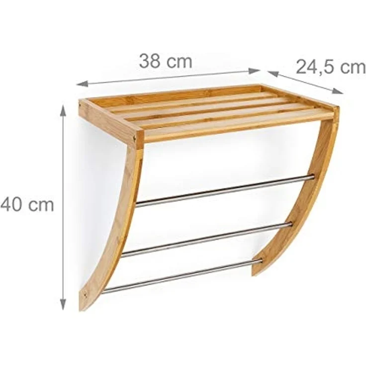 relaxdays Handtuchregal Wandhandtuchhalter Bambus & Chrom – Bild 4