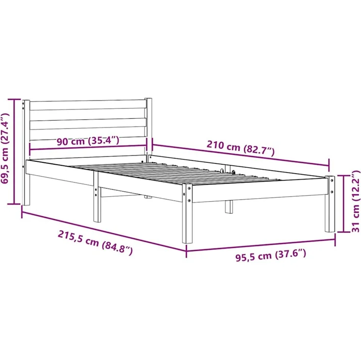 vidaXL Bettrahmen Weiß 215,5 x 95,5 x 69,5 cm Massivholz Kiefer 869763 – Bild 9