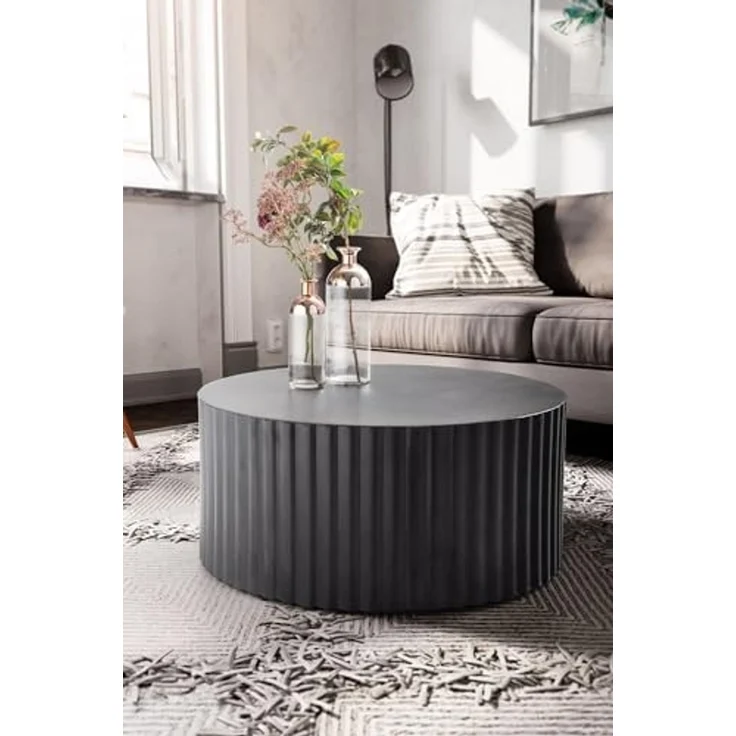 FINEBUY Couchtisch FB92224 (67x67x31 cm, Sofatisch Rund Schwarz, Wellenmuster), Wohnzimmertisch Kaffeetisch Eisen Modern – Bild 4
