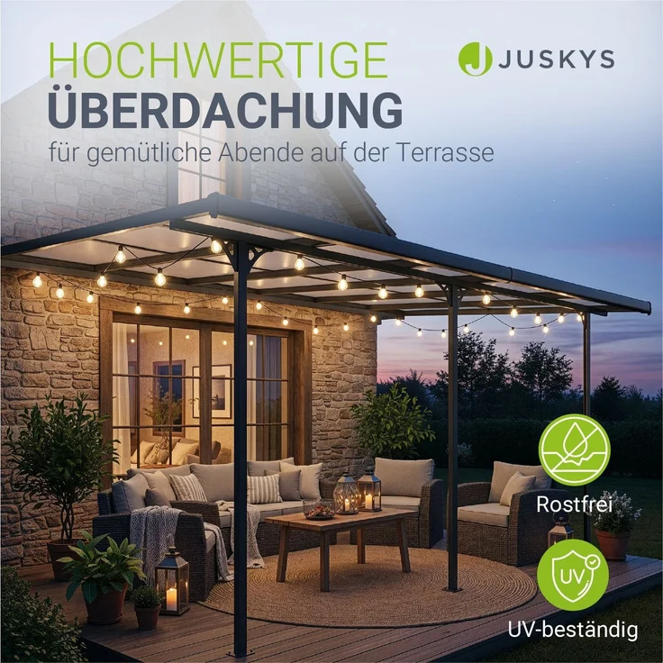 Juskys Terrassenüberdachung Borneo 6x3 m – Aluminium Terrassendach mit Doppelstegplatten Sonnenschutz Wandmontage Überdachung für Terrassen Anthrazit – Bild 2