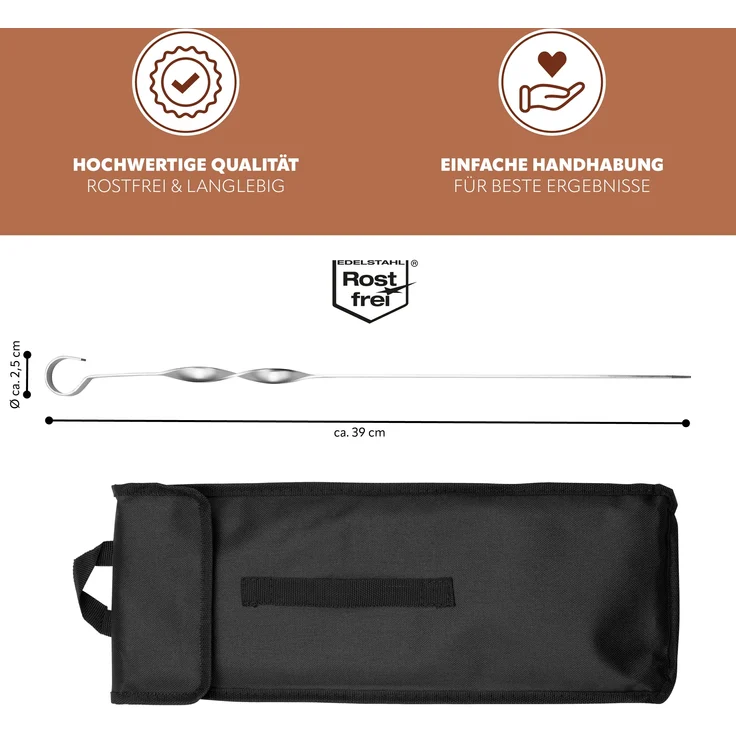 Grillspieße 20er Set, inkl. Aufbewahrungstasche / Edelstahl, 39 cm, gedreht – Bild 7