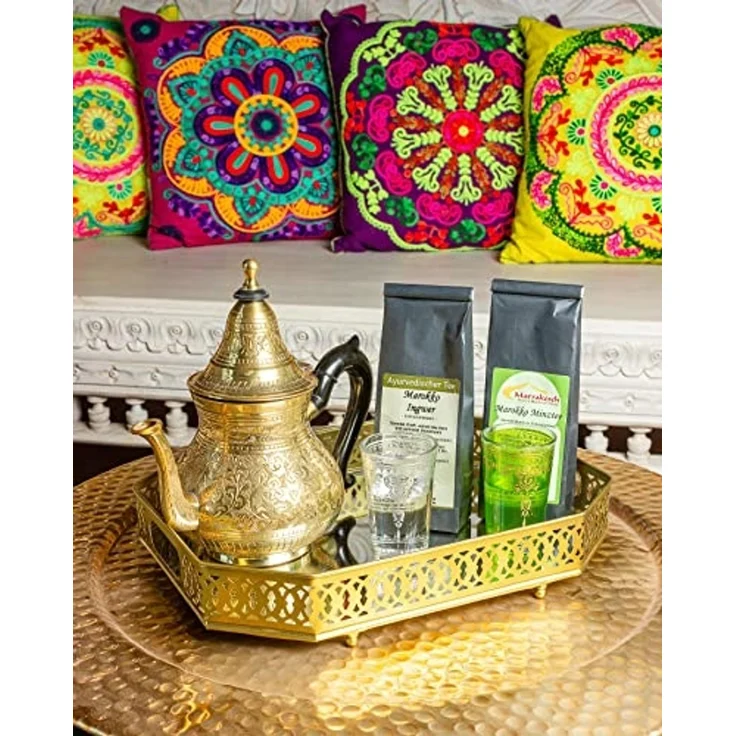 Marrakesch Orient & Mediterran Interior Tablett Spiegeltablett Eckiges Tablett Agata 34cm groß Ramadan Deko, Handarbeit – Bild 7