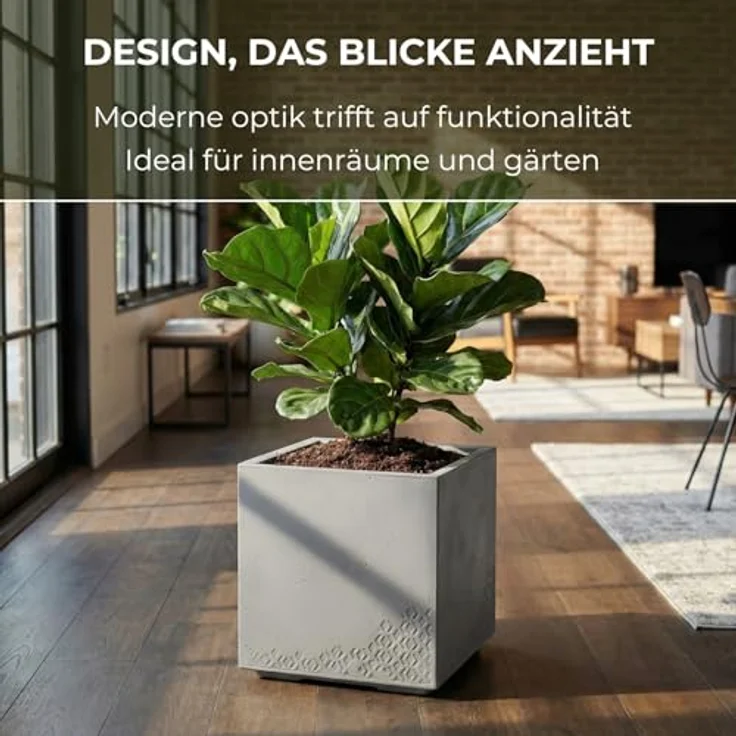 LAMELA Pflanzkübel mit Rollen 40 cm, 36L – Blumentopf aus Kunststoff in Betonoptik – Übertopf mit Wasserablauf – Modern für Innen & Außen - Wetterfest & Pflegeleicht, Grau – Bild 4