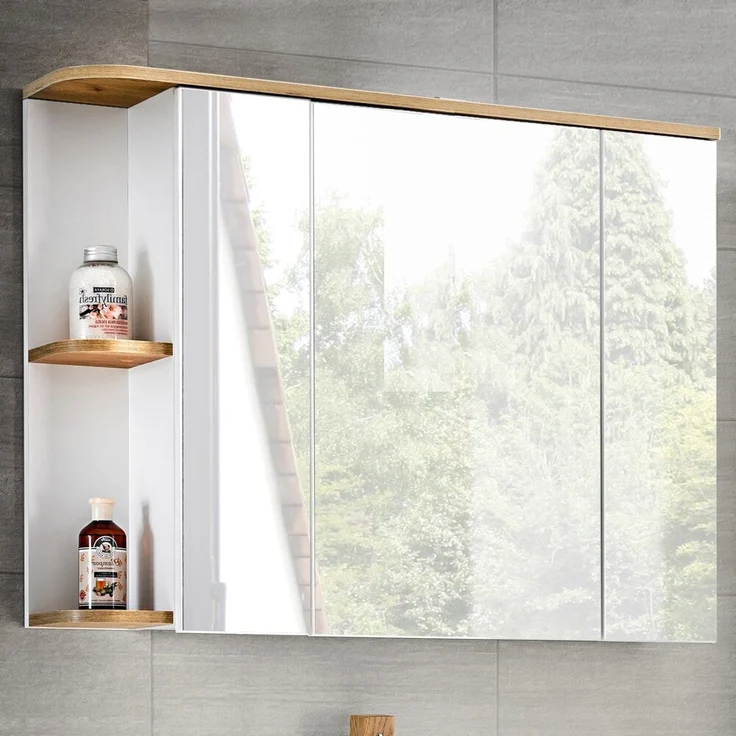 Badezimmer Spiegelschrank, CAMPOS-56 weiß mit Wotaneiche, B/H/T: ca. 94/71/20 cm – Bild 2