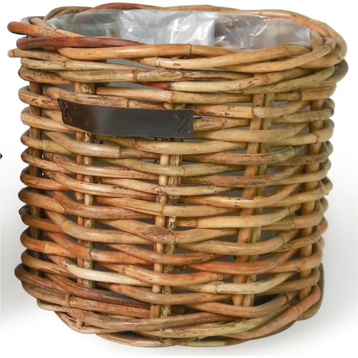 Dickes CL Rattan Pflanzkorb CESTINO natural ca.D35cm Ledergriffe Korb Handarbeit – Bild 6