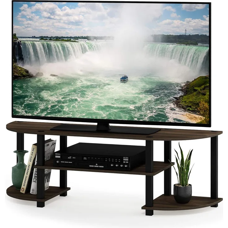 Furinno Turn-S-Tube Breites TV-Schrank, Fernsehtisch, TV-Regal, Fit TV-Größe bis zu 55", Columbia Walnut/Schwarz, 34 x 120 x 40 cm