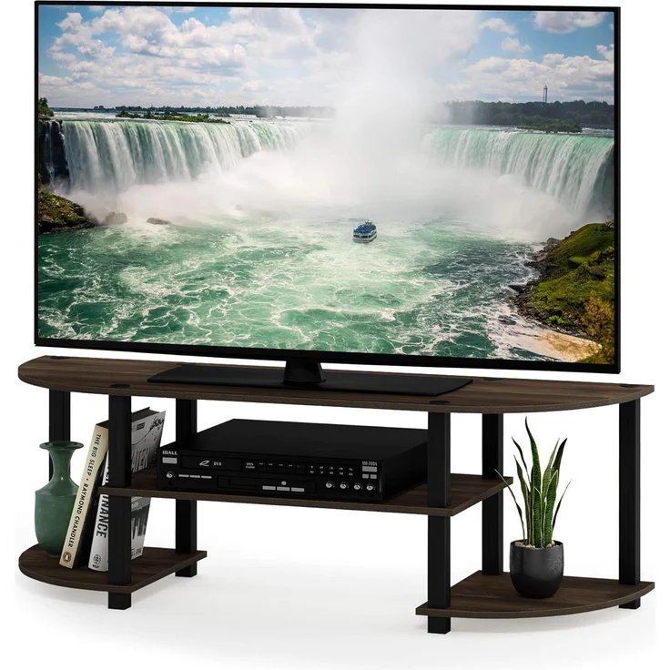 Furinno Turn-S-Tube Breites TV-Schrank, Fernsehtisch, TV-Regal, Fit TV-Größe bis zu 55", Columbia Walnut/Schwarz, 34 x 120 x 40 cm
