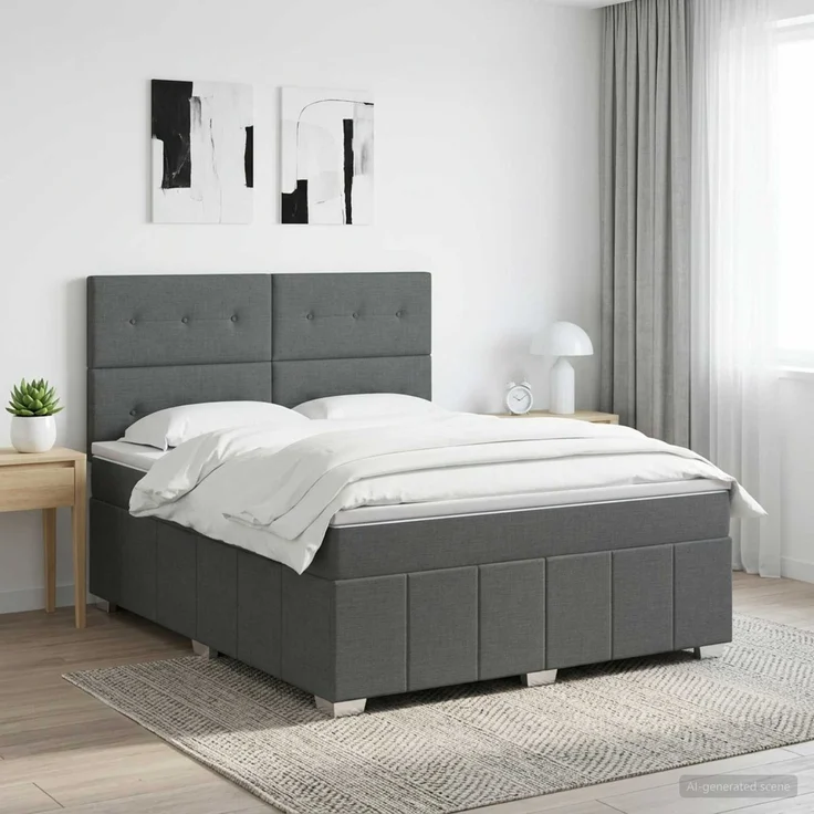 vidaXL Boxspringbett mit Matratze Dunkelgrau 160 x 200 cm Stoff 3454177 – Bild 1