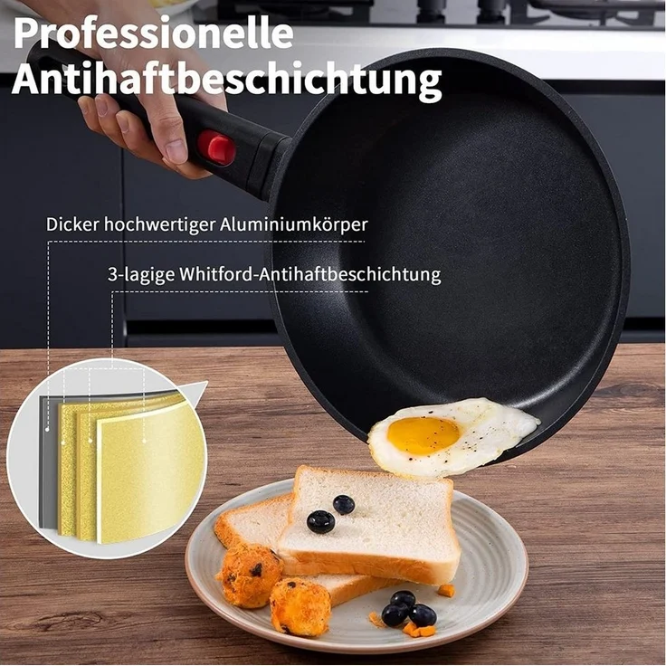 Diyarts Bratpfanne, Aluminium, Griff abnehmbar, antihaft, für alle Herdarten, ofen&spülmaschinenfest – Bild 2