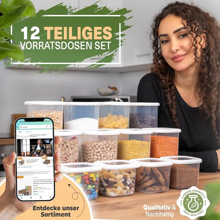 Viwares Vorratsdose Viwares Vorratsdosen-Set Mix Weiß SERIE FOLY 12er, Kunststoff, (Set, 12-tlg, 12er), BPA Frei Stapelbar Luftdicht – Bild 6