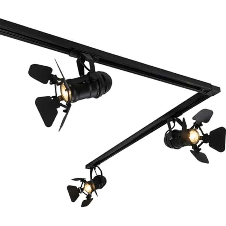 QAZQA Modern Schienensystem Komplettset, 5-flammiger Deckenspot, dimmbar, Schwarz, für Innenbeleuchtung – Bild 5