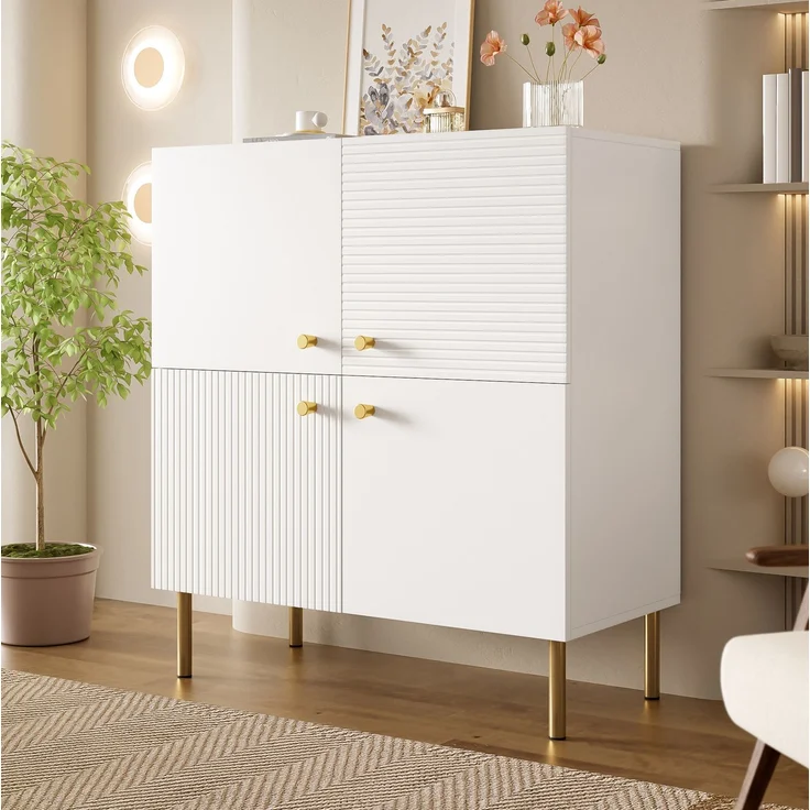 DESVIAE Sideboard mit Stahlbeinen 80x90x36 cm aus MDF Weiß – Bild 3