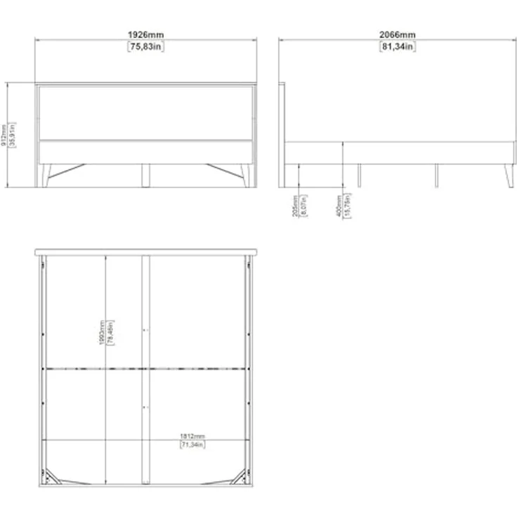 Dmora - Doppelbett Cybele, Struktur des Container-Betts, Sommier mit Verkleidung, Matratzenhalterstruktur, 207x193 h91 cm, helle Eiche – Bild 3