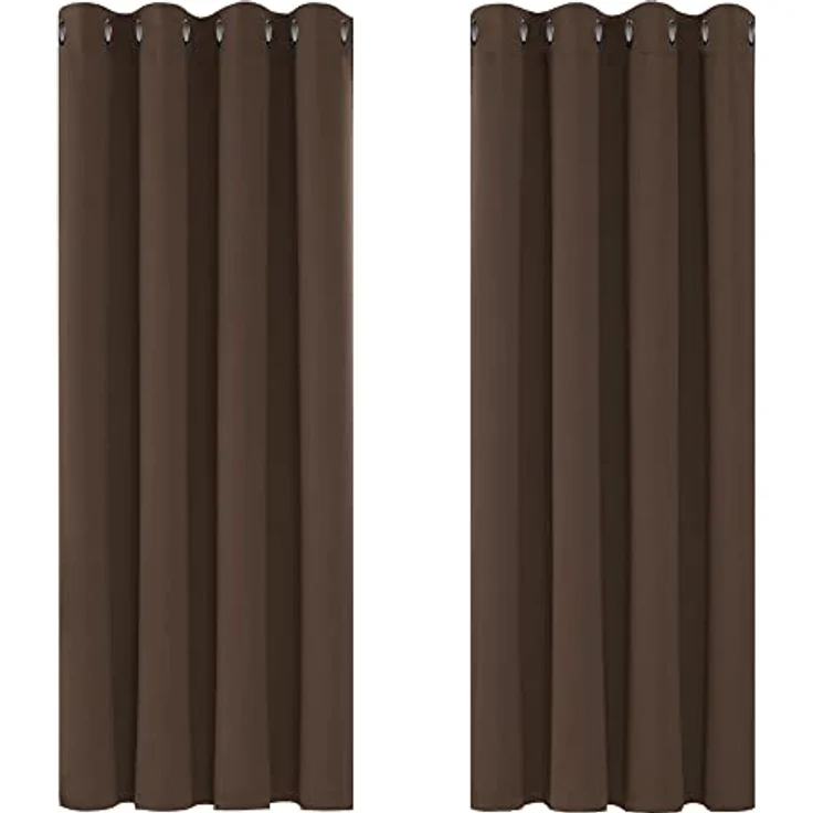 Deconovo Blickdicht Gardinen mit Ösen für Schlafzimmer Thermogardine Kälteschutz Vorhang, 138x117 cm(HöhexBreite), Braun, 2er Set – Bild 2