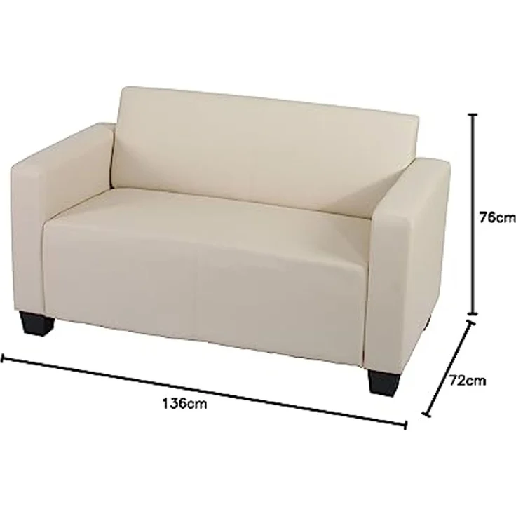 Modular 2er Sofa Couch Lyon Loungesofa Kunstleder 136cm ~ creme – Bild 2
