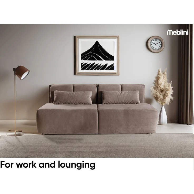 MEBLINI Sofa mit Schlaffunktion – TERIVA – 206x91x82cm – Braun Plüsch – Schlafcouch Ausziehbar - Schlafsofa mit Bettkasten - Sofabett - Couch mit Schlaffunktion – Klappsofa – Bild 2