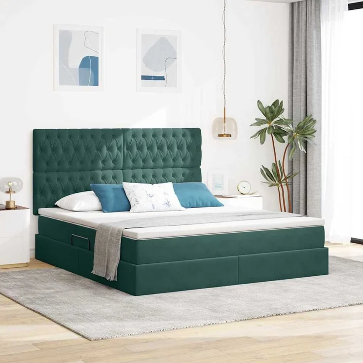 vidaXL Aufbewahrungsbett mit Matratze Dunkelgrün 160 x 200 cm Samt 3372102 – Bild 1