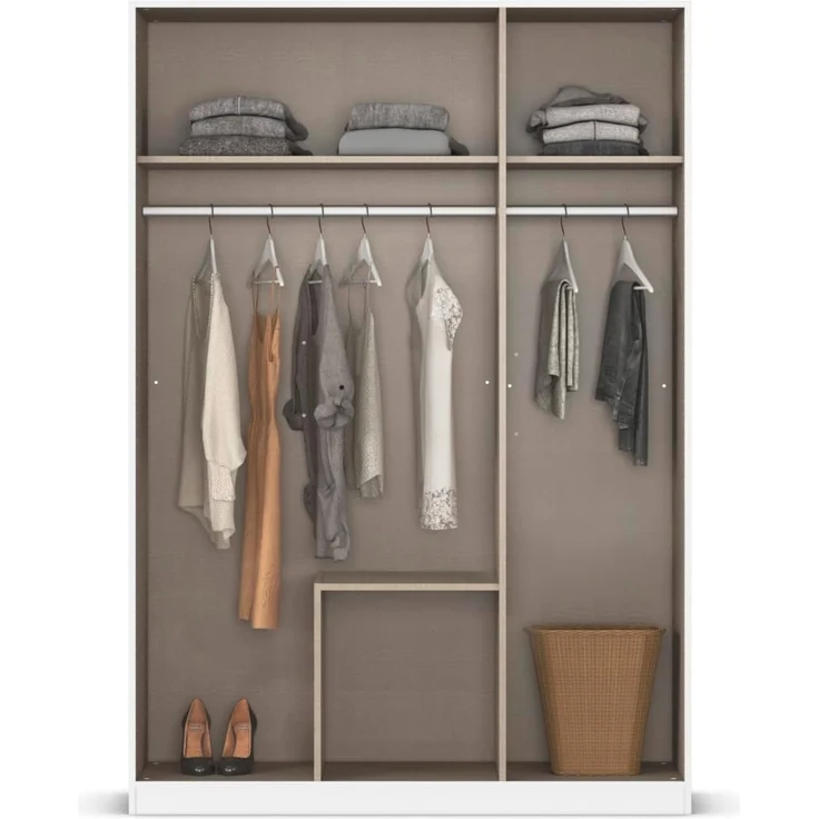 Rauch Möbel Glasgow Drehtürenschrank, Kleiderschrank, Schrank, Garderobe 3-türig, 1 Spiegeltüre, 2 Schubladen, Farbe Weiß/Grau metallic, Griffprofil Grau metallic, 136 x 197 x 54 cm – Bild 7