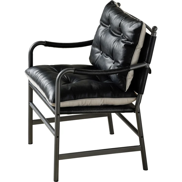 Sessel, 1er-Set, schwarzes Echtleder und Metallrahmen,90*60*62 cm – Bild 6
