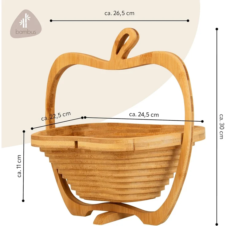 bremermann Obstschale faltbarer Obstkorb, Apfel-Design, Bambus ca. 26,7 x 30 x 22,5 cm, Bambus, (1-tlg) – Bild 7