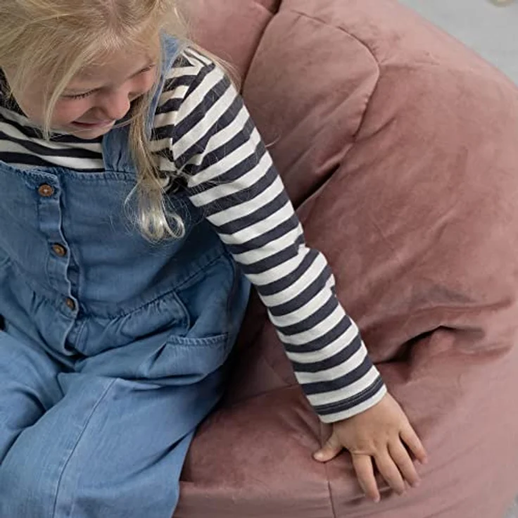 Icon Aurora Sitzsack Kinder, Rosa, Flauschiger Samtstoff, Sitzsack Samt mit Füllung, Bequemer Kinder Sessel, Kuschelsessel, Lese Sessel, Schlafzimmer, Kinderzimmer, Spielzimmer – Bild 4