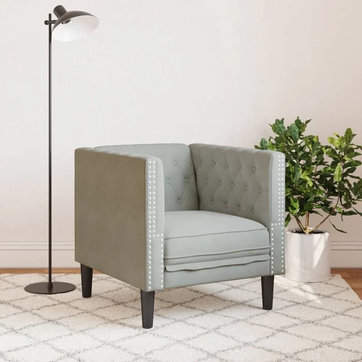vidaXL Chesterfield-Sessel Hellgrau Samt 372673 – Bild 2