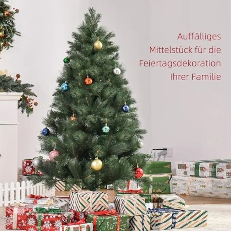 HOMCOM Künstlicher Weihnachtsbaum 180 cm, mit 375 Spitzen, Metallständer, realistisches Aussehen, Nordmanntanne, für Weihnachtsfest, Indoor, Grün – Bild 3